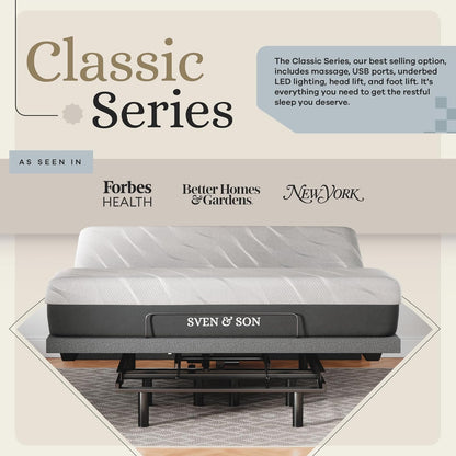 King Adjustable Bed Base Frame + 12” Luxury Cool Gel Memory Foam Mattress, Head up Foot Up, USB Ports, Zero Gravity, Interactive Dual Massage, Wireless, Classic (King)