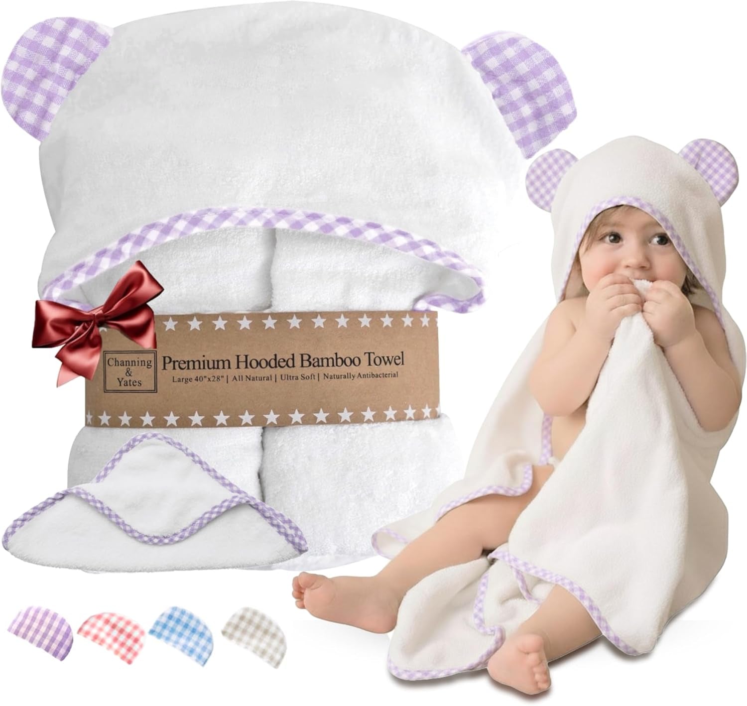 - Premium Baby Towels for Girls - Hooded Girl Towel & Washcloth Set - Organic Viscose Made from Bamboo Baby Towels with Hood - Baby Girl Bath Towels (Purple)