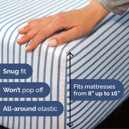 Striped Bed Sheets - Pin Striped Sheets - Blue and White Sheets - White and Blue Striped Sheets - Cal King Striped Sheets - Hotel Luxury Bed Sheets - Deep Pockets - Breathable & Cooling Sheets